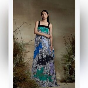 Anthropologie ATSU Black and Blue Floral Maxi Dress NWT S